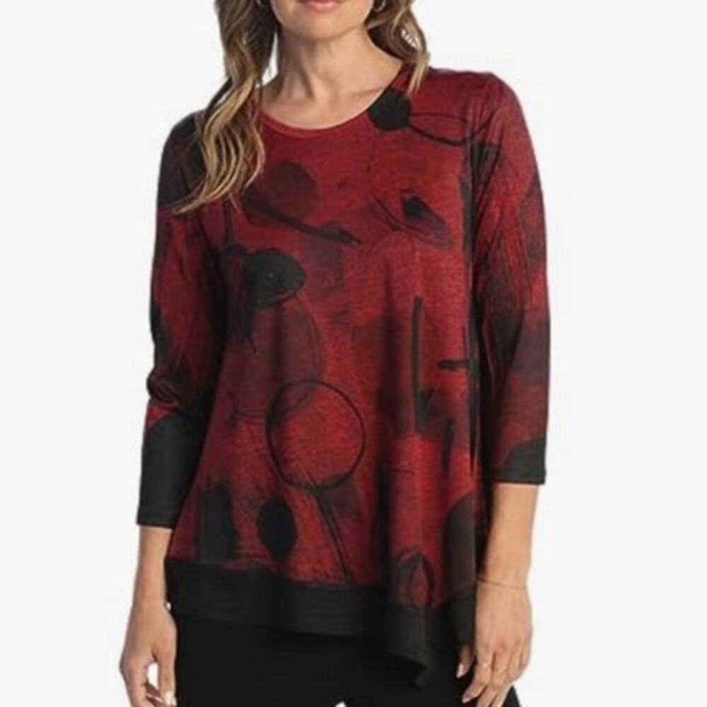 Jess & Jane Toscana contrast slinky knit banded waist tunic top Womans sz large